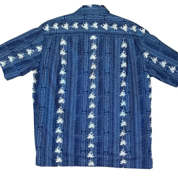 Pacific Legend Hawaiian Short Sleeve Button Down Shirt XL Blue White Palm Trees - Picture 2 of 16